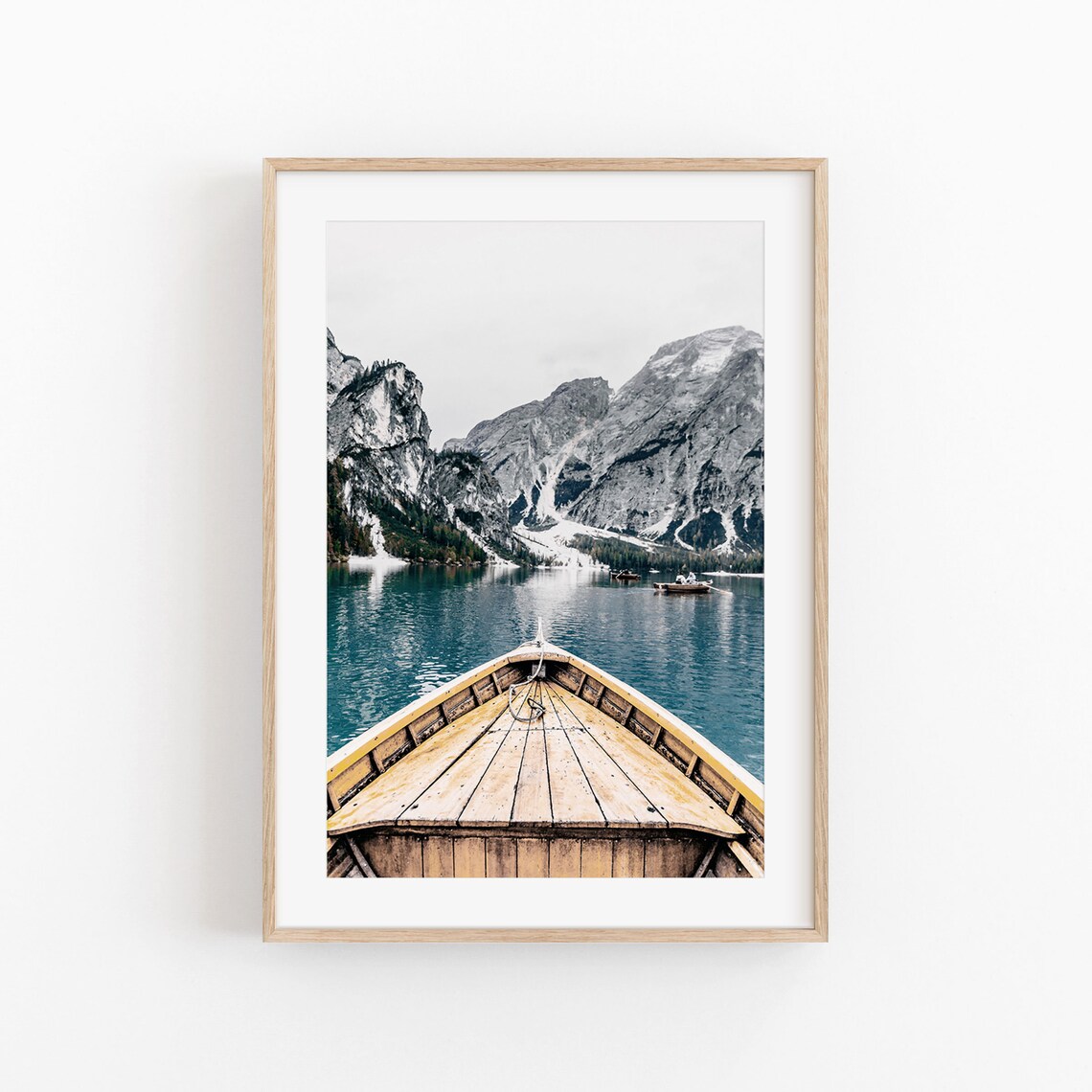 Mountain Boat Travel Poster, Modern Minimalist Art Print