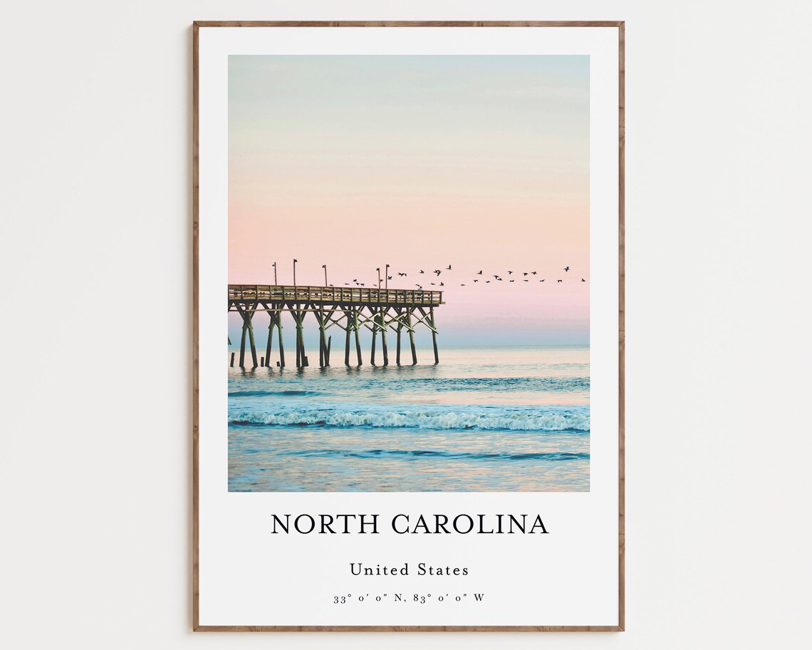 North Carolina Travel Poster, USA Architecture Print