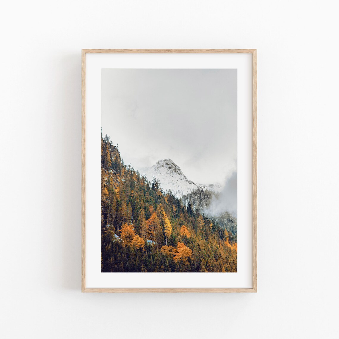Rustic Mountain Forest Art Print, Fog Tree Landscape