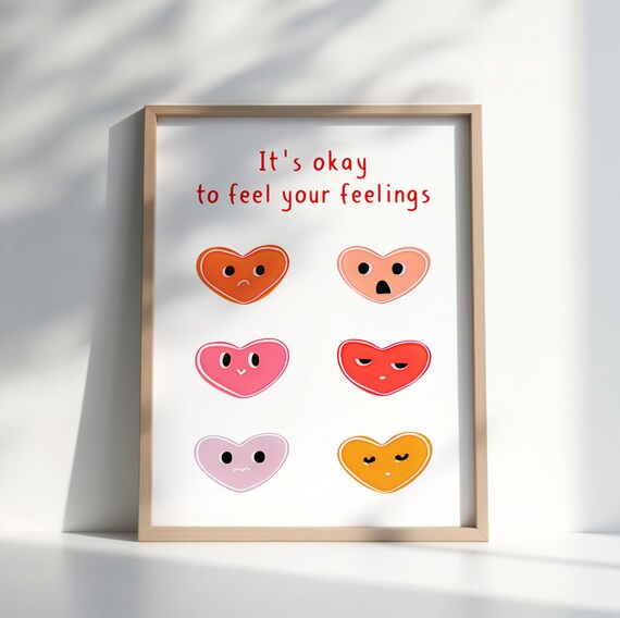 Its Okay To Feel Your Feelings Cute Hearts Therapy Art Poster