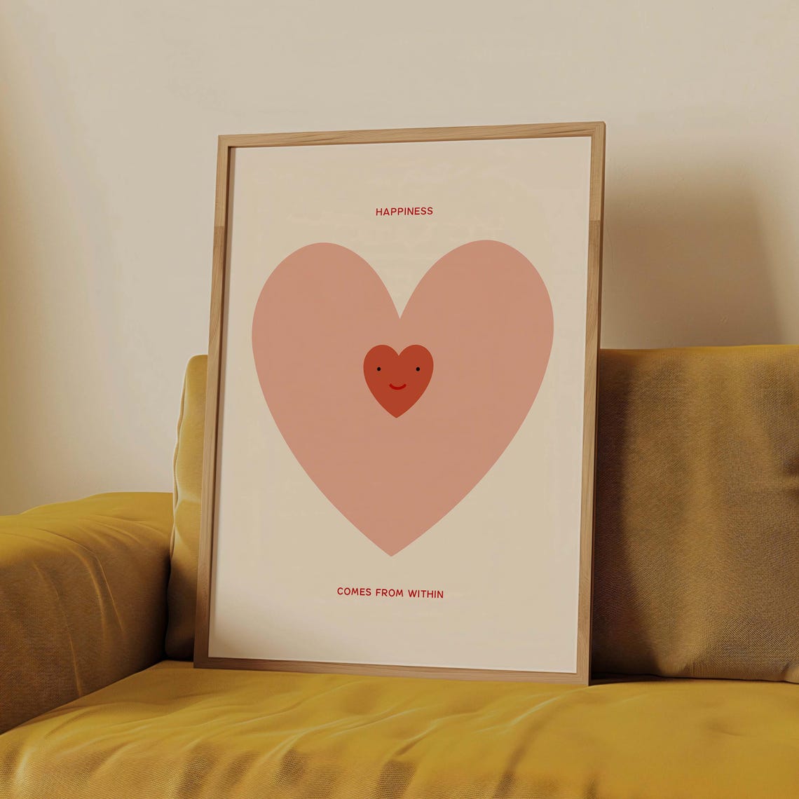 Happiness Comes From Within Coral Heart Self Love Art Poster