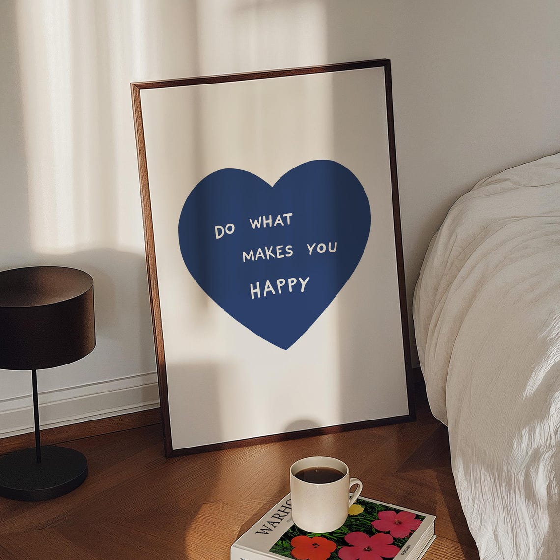 Do What Makes You Happy Navy Blue Heart Bold Quote Art Poster