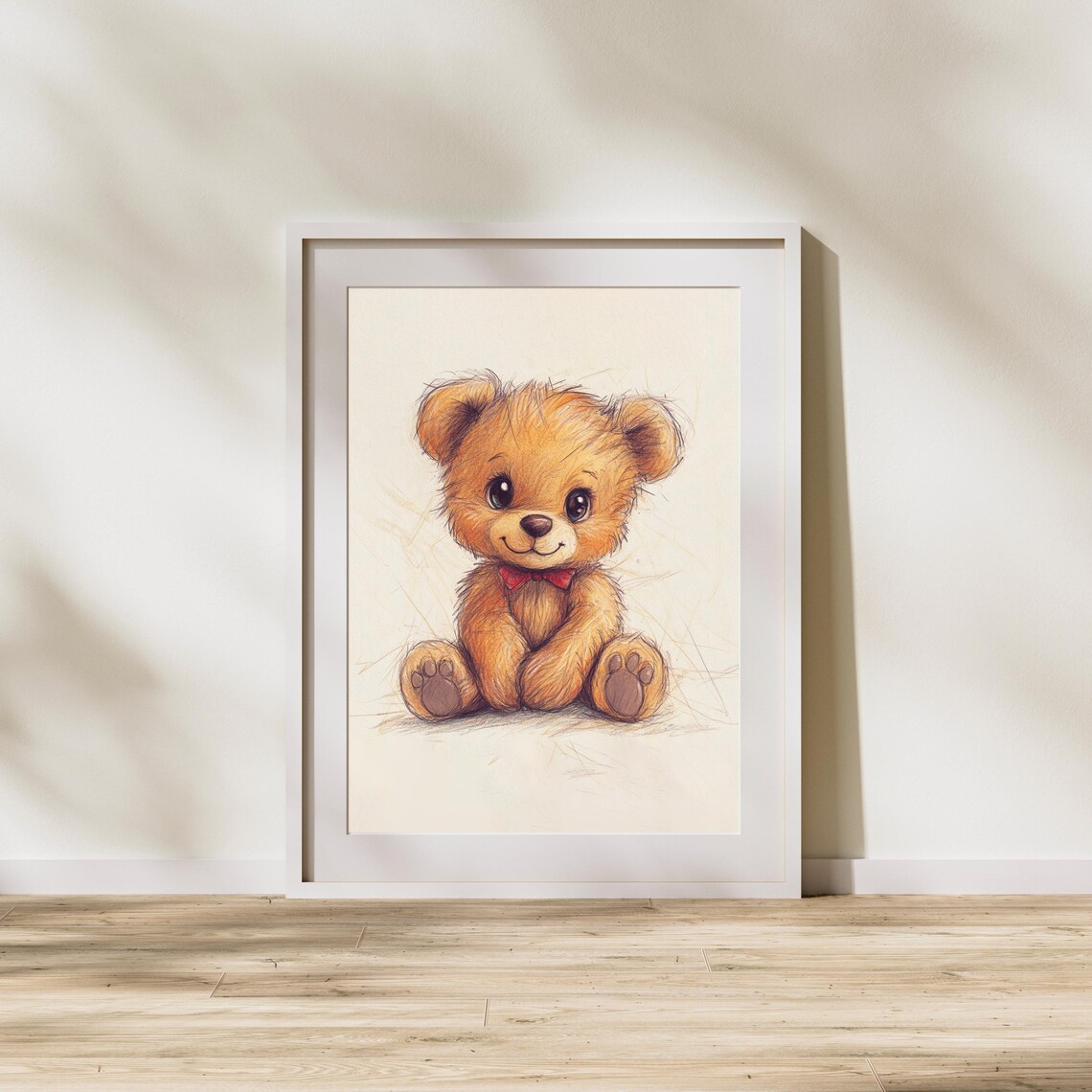 Sweet Cuddly Teddy Bear With a Red Bow Tie Nursery Wall Poster - Image 2