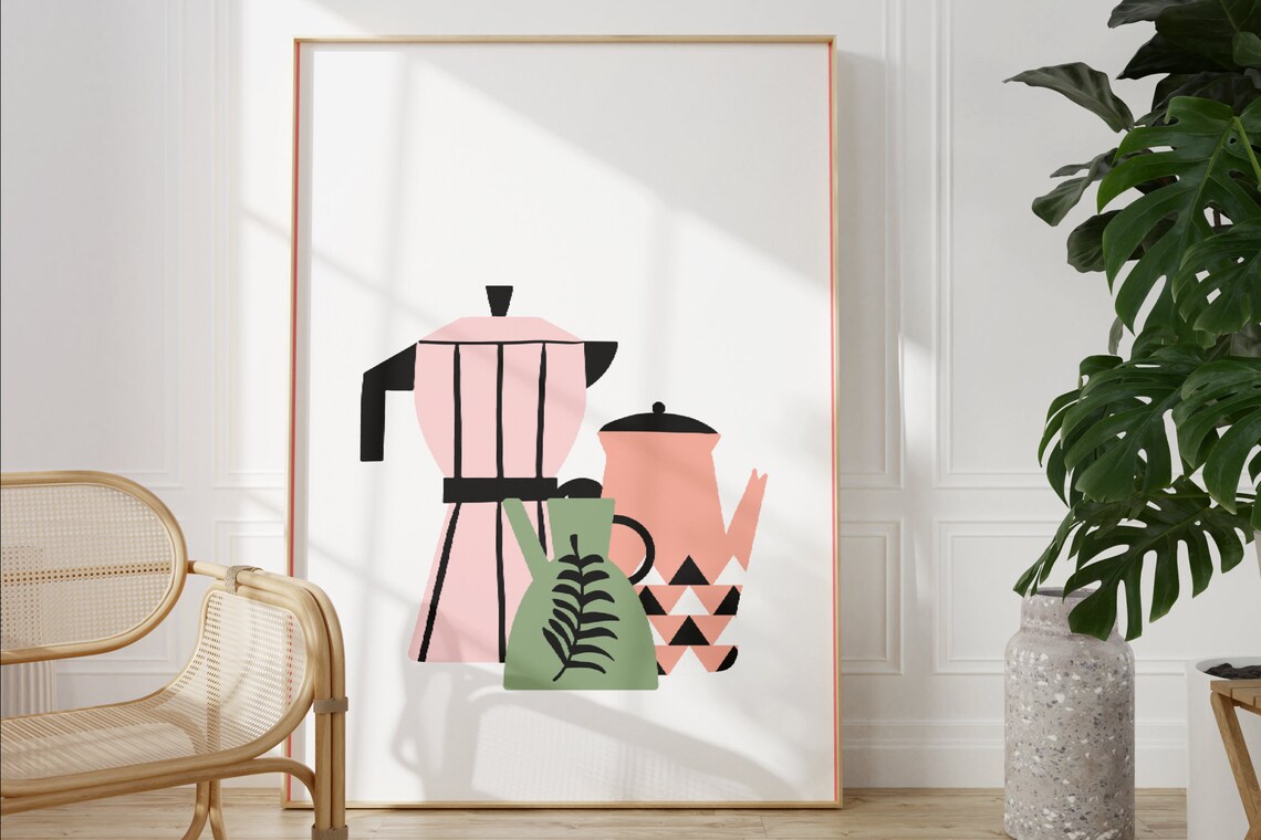Coffee Pot Kitchen Print, Nordic Boho Minimalist