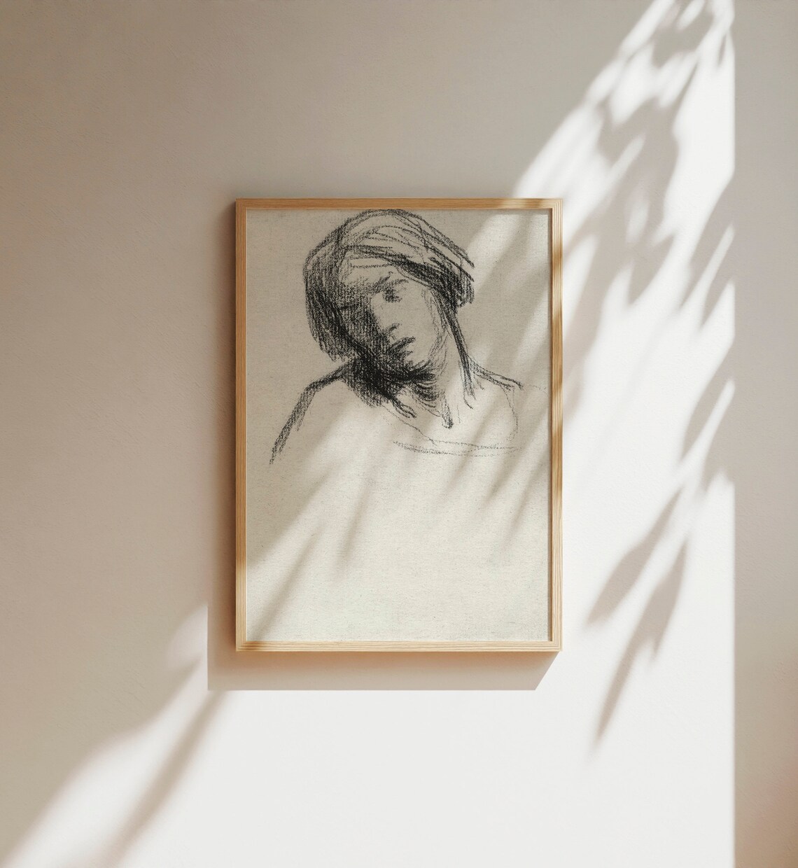 Vintage Black White Sketch Woman Head Drawing Antique Portrait Wall Art - Image 3