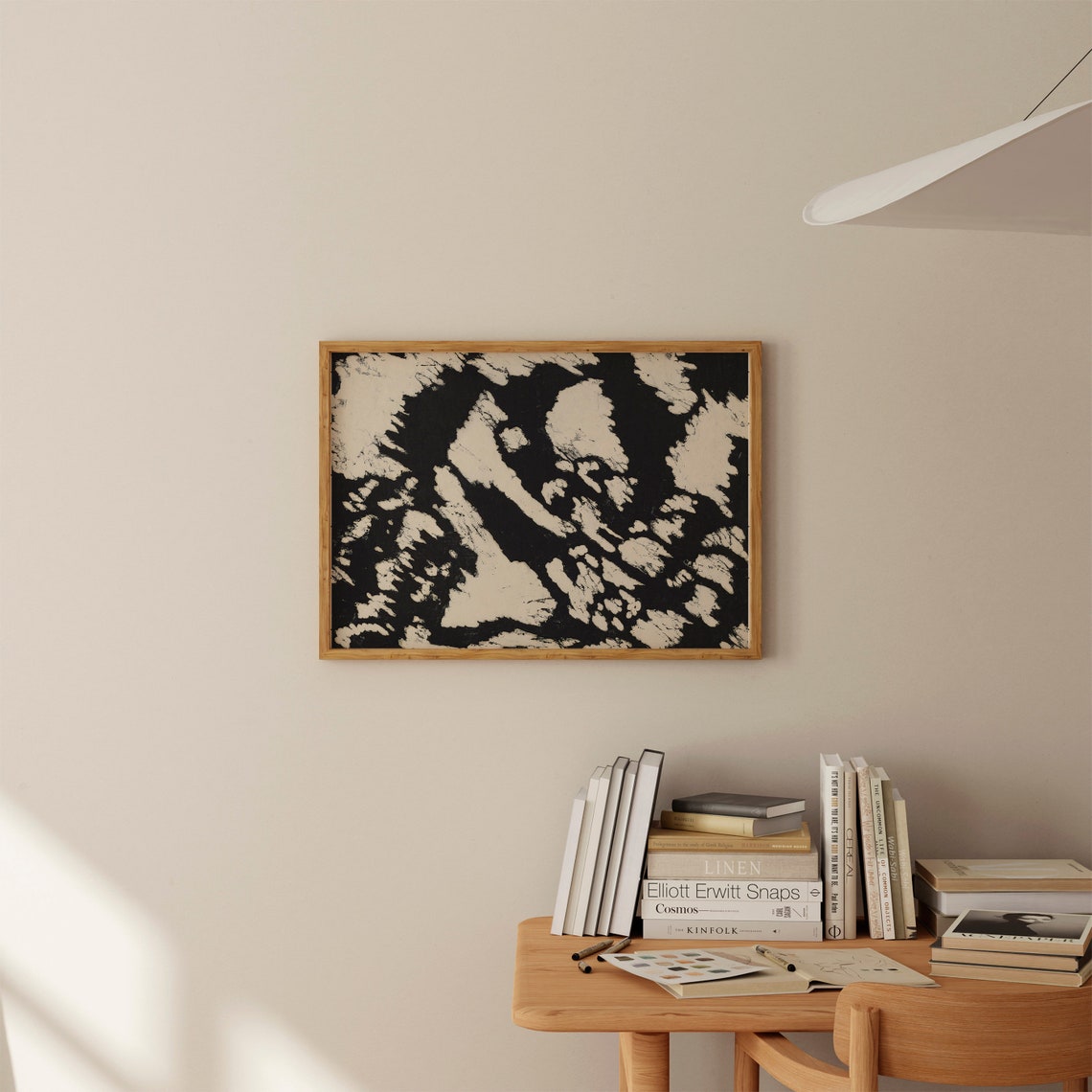 Vintage Black And Beige Abstract Brushstroke Japandi Style Wall Art - Image 2