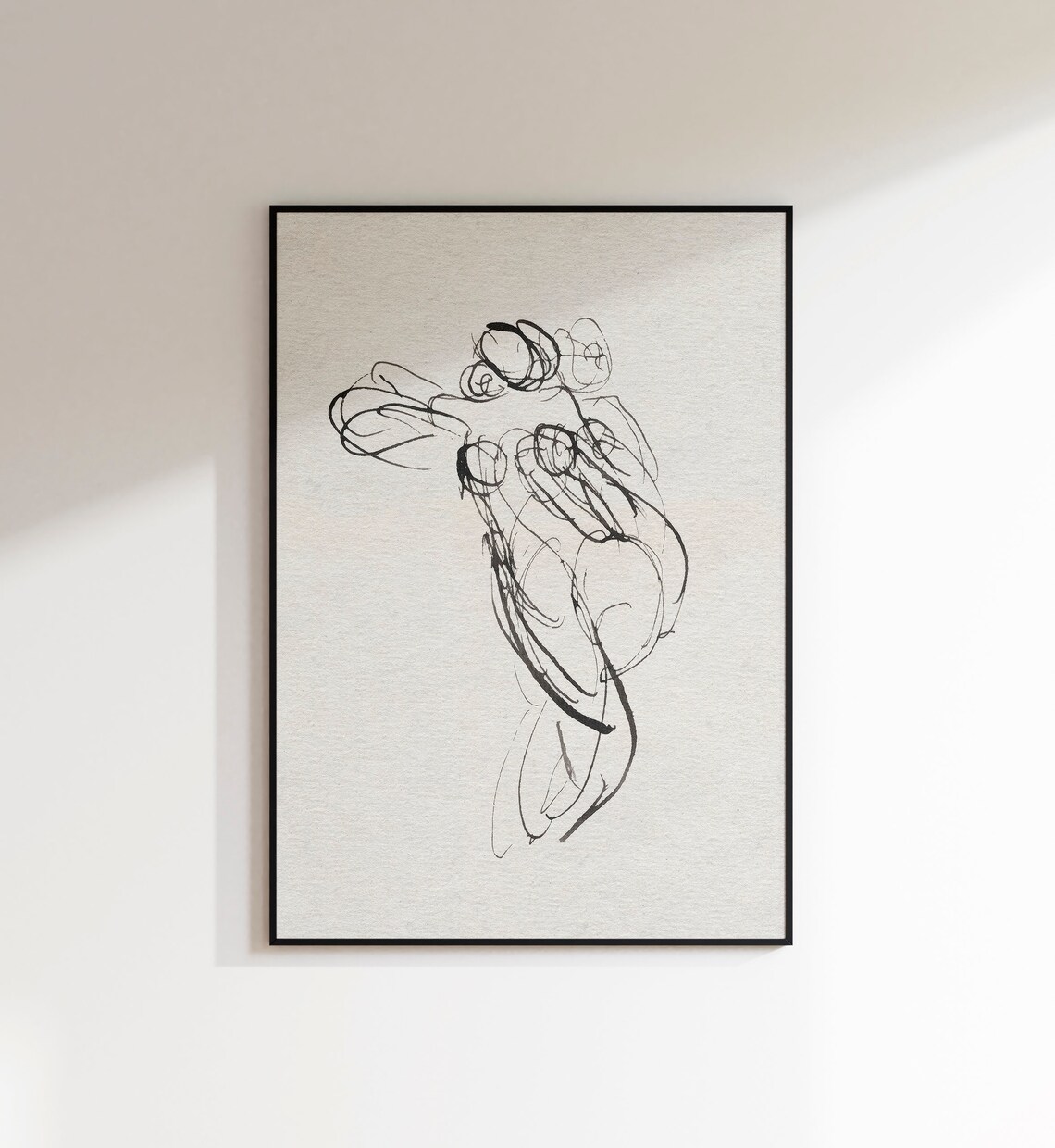 Vintage Abstract Line Figure Drawing Neutral Ink Sketch Minimal Wall Art - Image 5