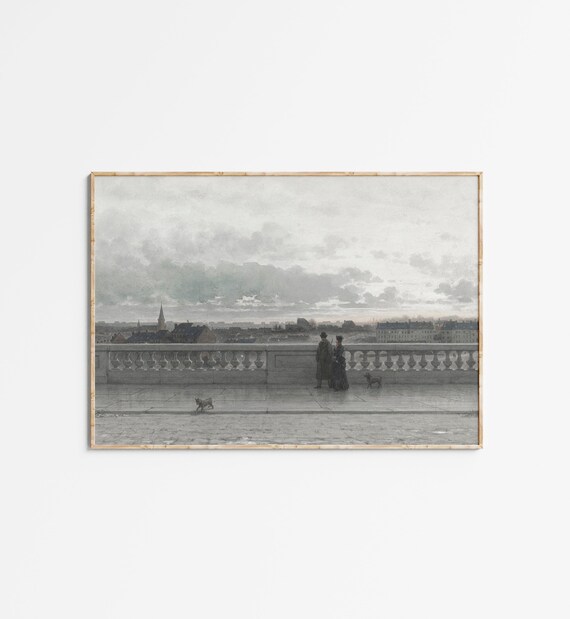 Vintage Muted Landscape Bridge Painting Antique City Painting With Muted Tones Moody Landscape Art Print Wall Art
