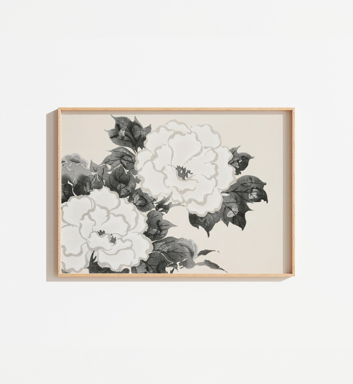 Vintage Neutral Botanical Art Print, Black And White Floral