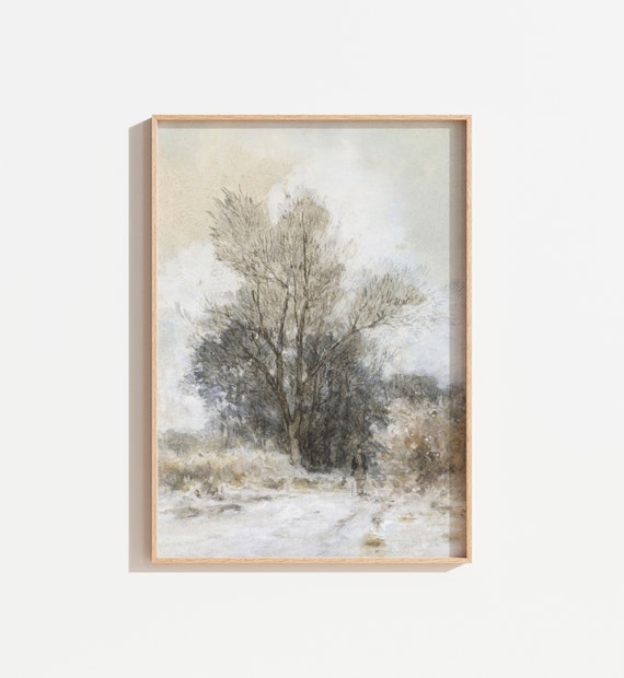 Vintage Muted Neutral Watercolor Tree Art Print