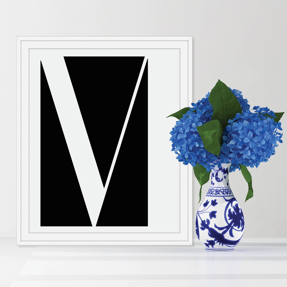 Serif Initial Letter White On Black Graphic Monogram Art Poster - Image 5