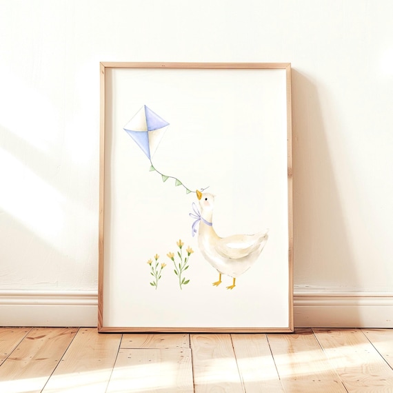 Goose And Kite Print Nursery Wall Art Playroom Decor Kids Room Poster Pastel Cottage Core Farmhouse Cute