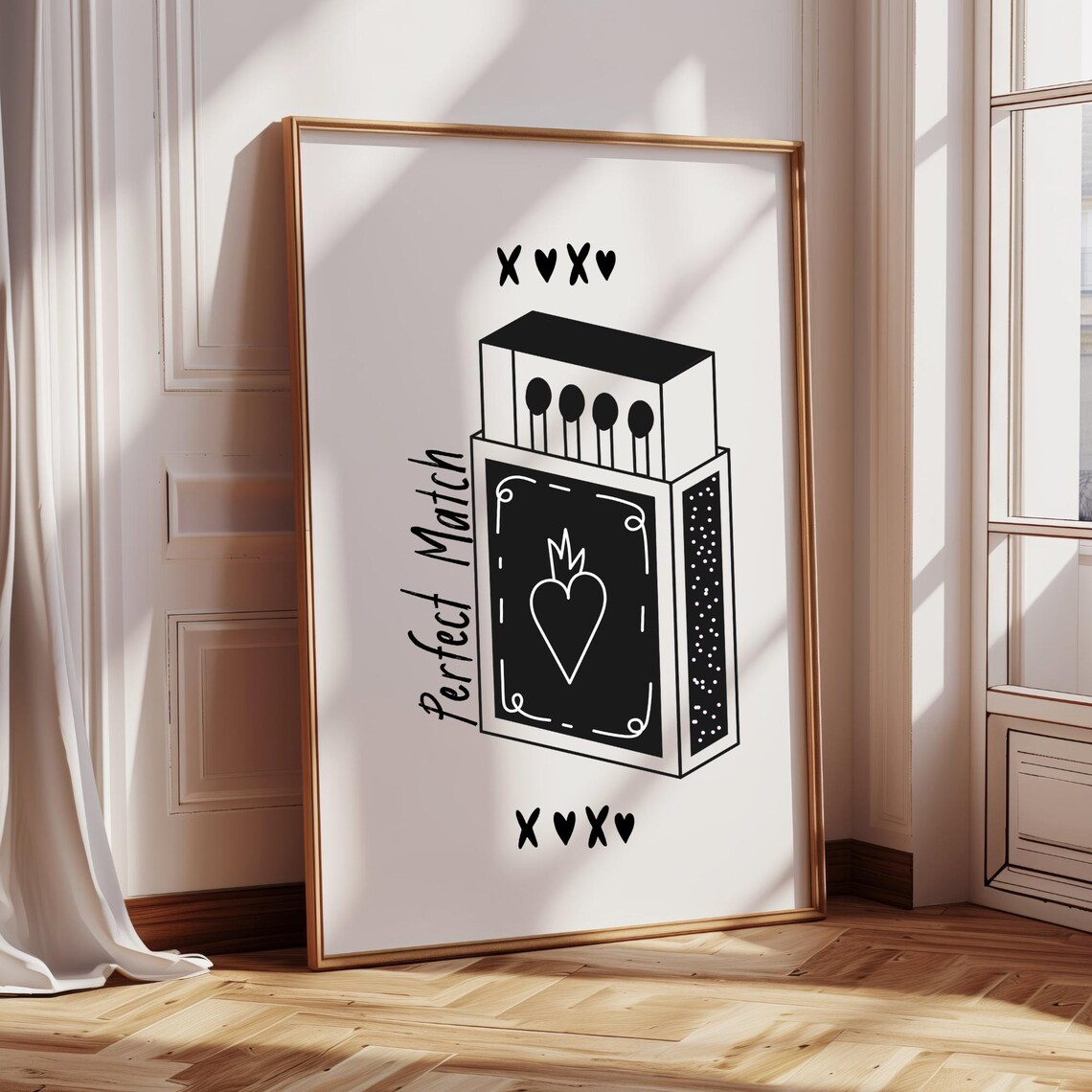 Perfect Match Matchbox Heart Love Illustration Black Valentines Poster