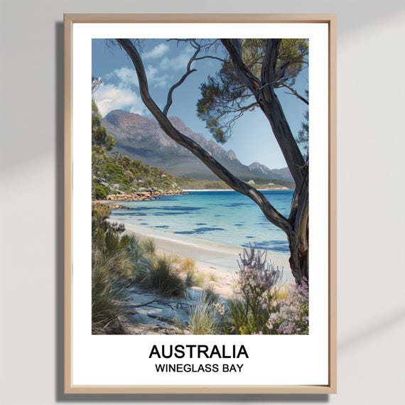 Wineglass Bay Australia Watercolor Print Travel Poster Home Office Art