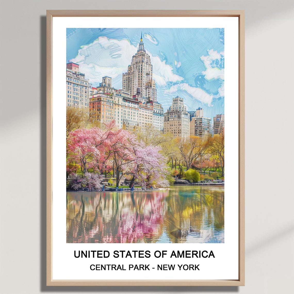 Central Park New York Cherry Blossoms Lake Spring City Travel Poster