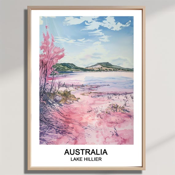Lake Hillier Australia Watercolor Travel Wall Art Poster