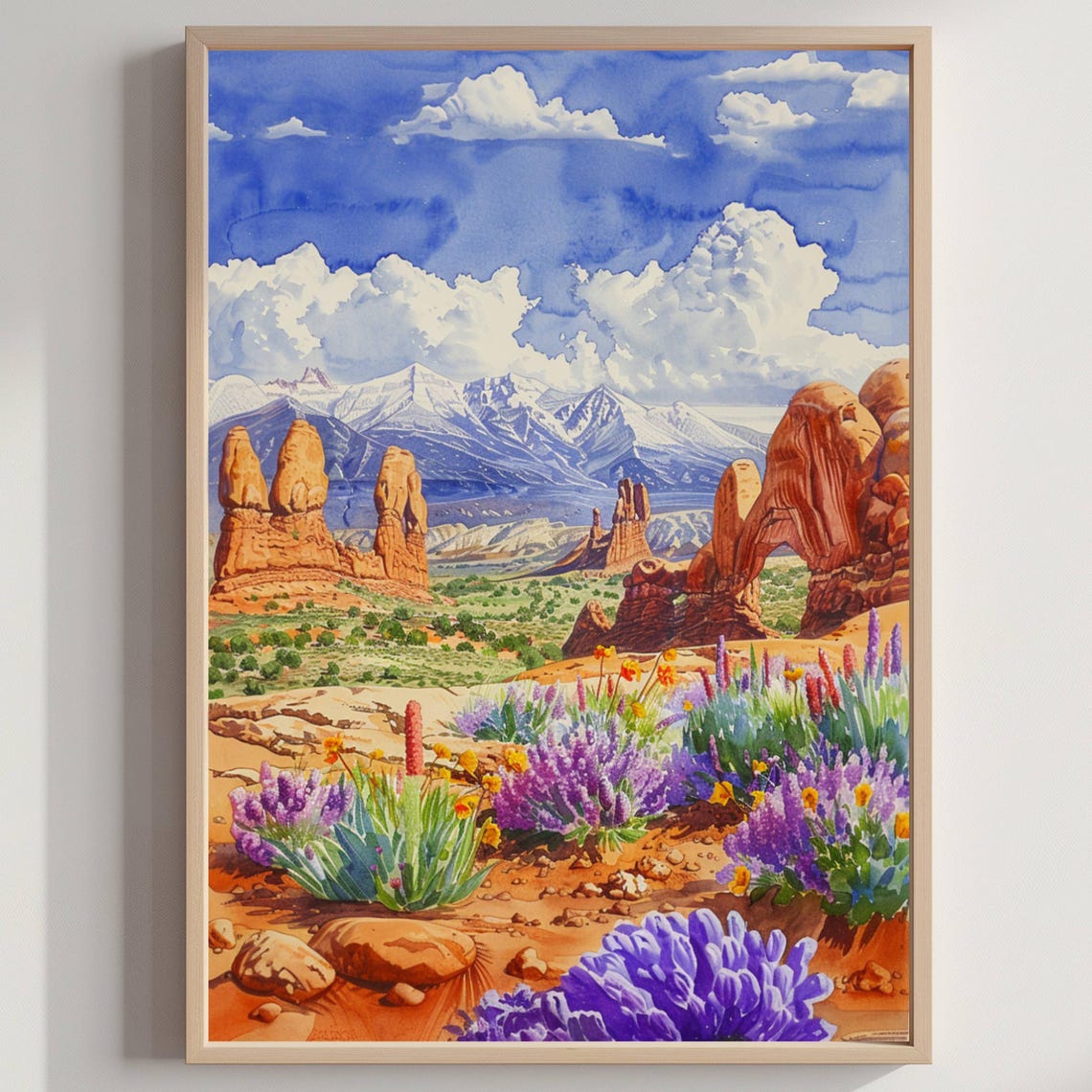 Red Rock Desert Arches Wildflower Watercolor Southwest Scenic Poster