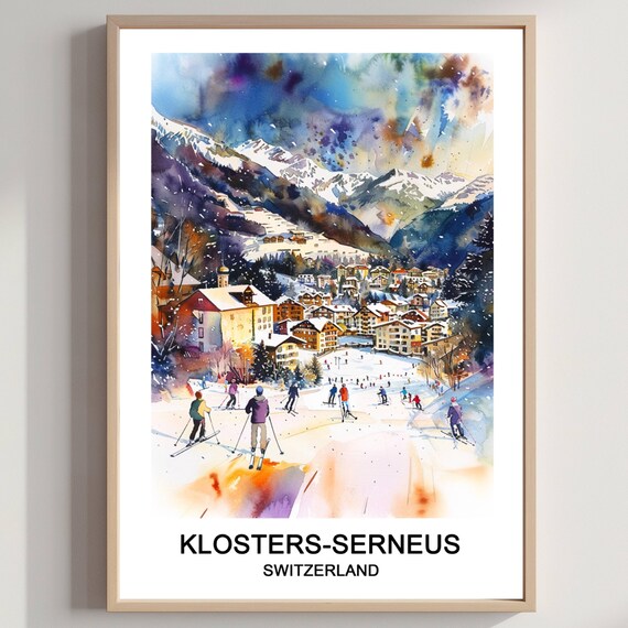 Klosters Serneus Switzerland Ski Resort Alpine Village Travel Poster