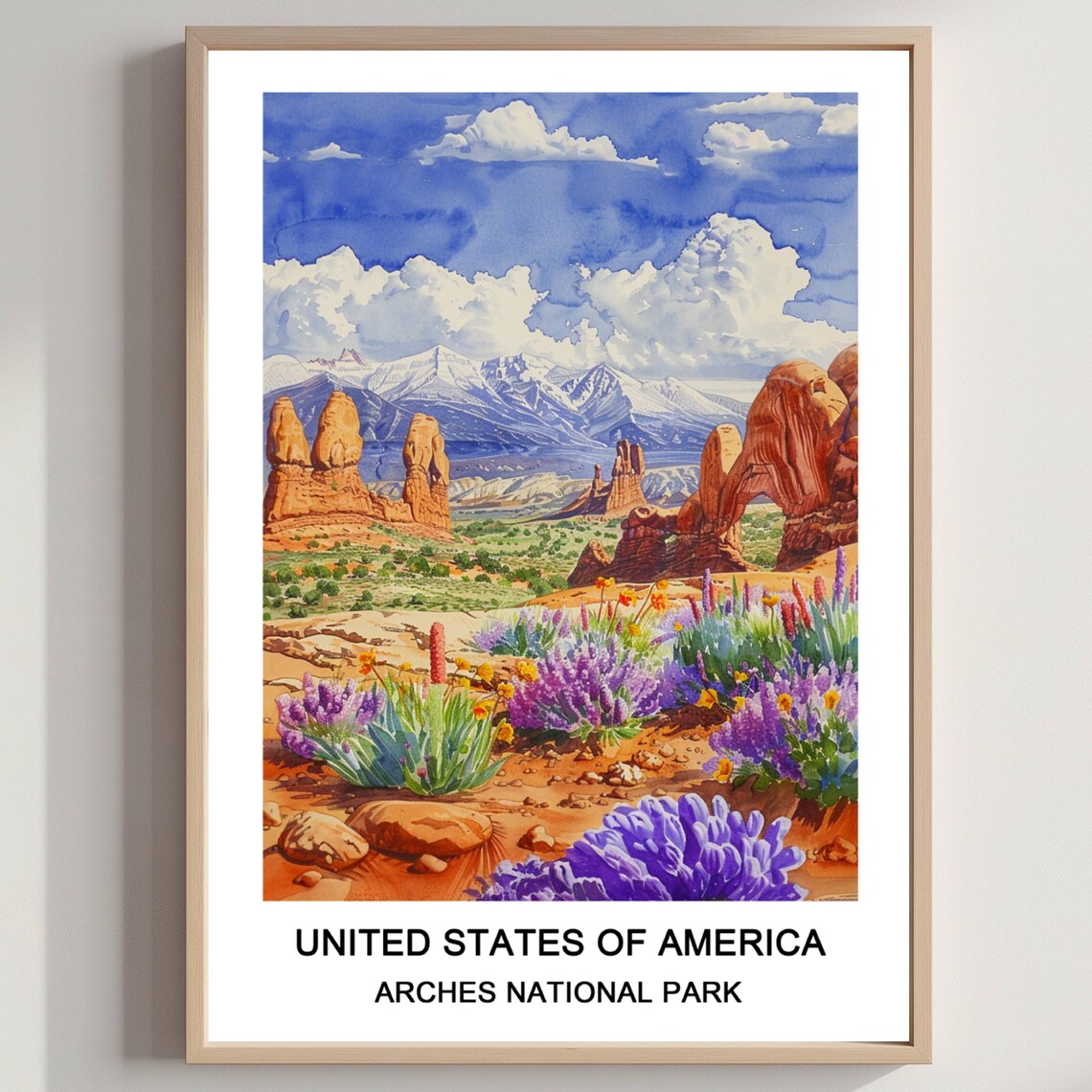 Arches National Park Utah Desert Arches Watercolor Travel Poster