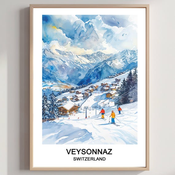 Veysonnaz Ski Resort Print Swiss Alps Travel Poster