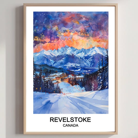 Revelstoke Ski Resort Watercolor Print Canada Travel Poster