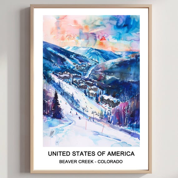 Beaver Creek Ski Resort Watercolor Print Colorado Travel Poster
