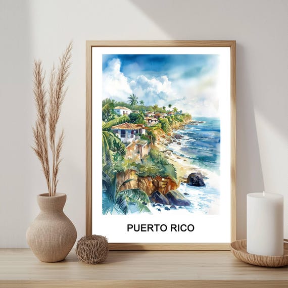 Puerto Rico Watercolor Art Print Caribbean Travel Poster