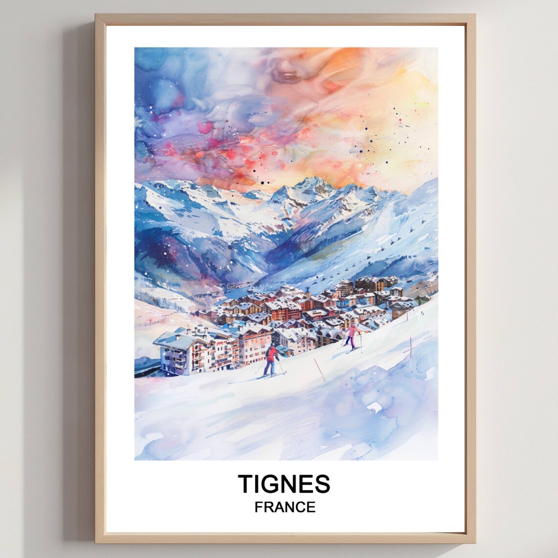 Tignes France Ski Resort Watercolor Alpine Winter Village Poster
