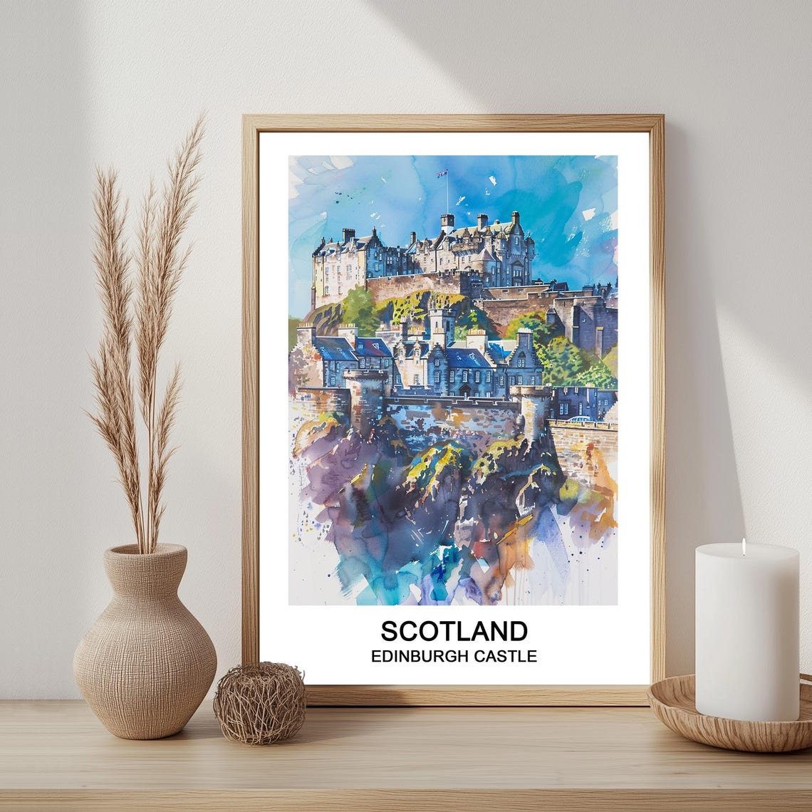 Edinburgh Castle Scotland Watercolor Historic Fortress Travel Poster