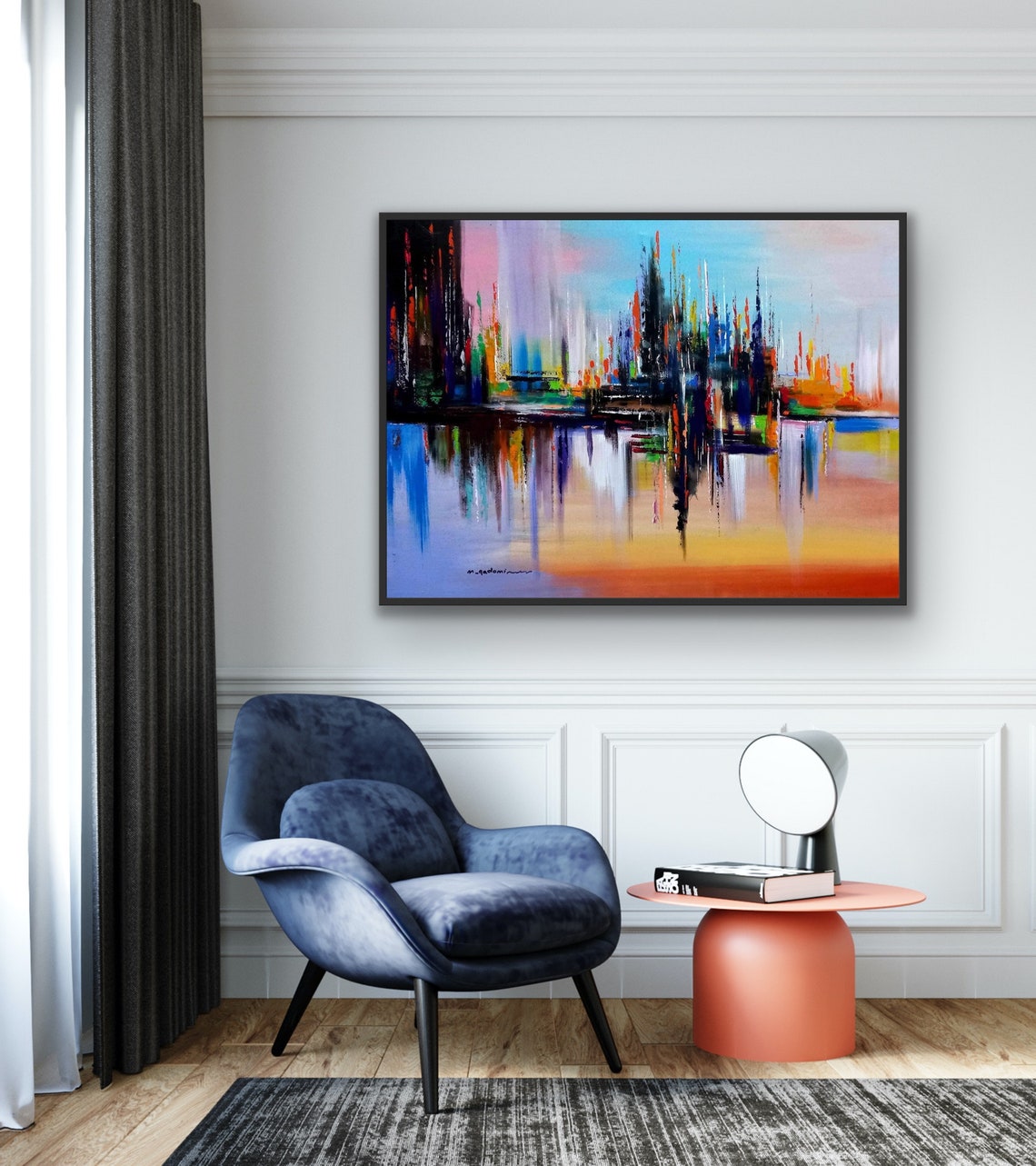 Abstract Cityscape Reflections Modern Multicolor Oil Painting Poster - Image 3