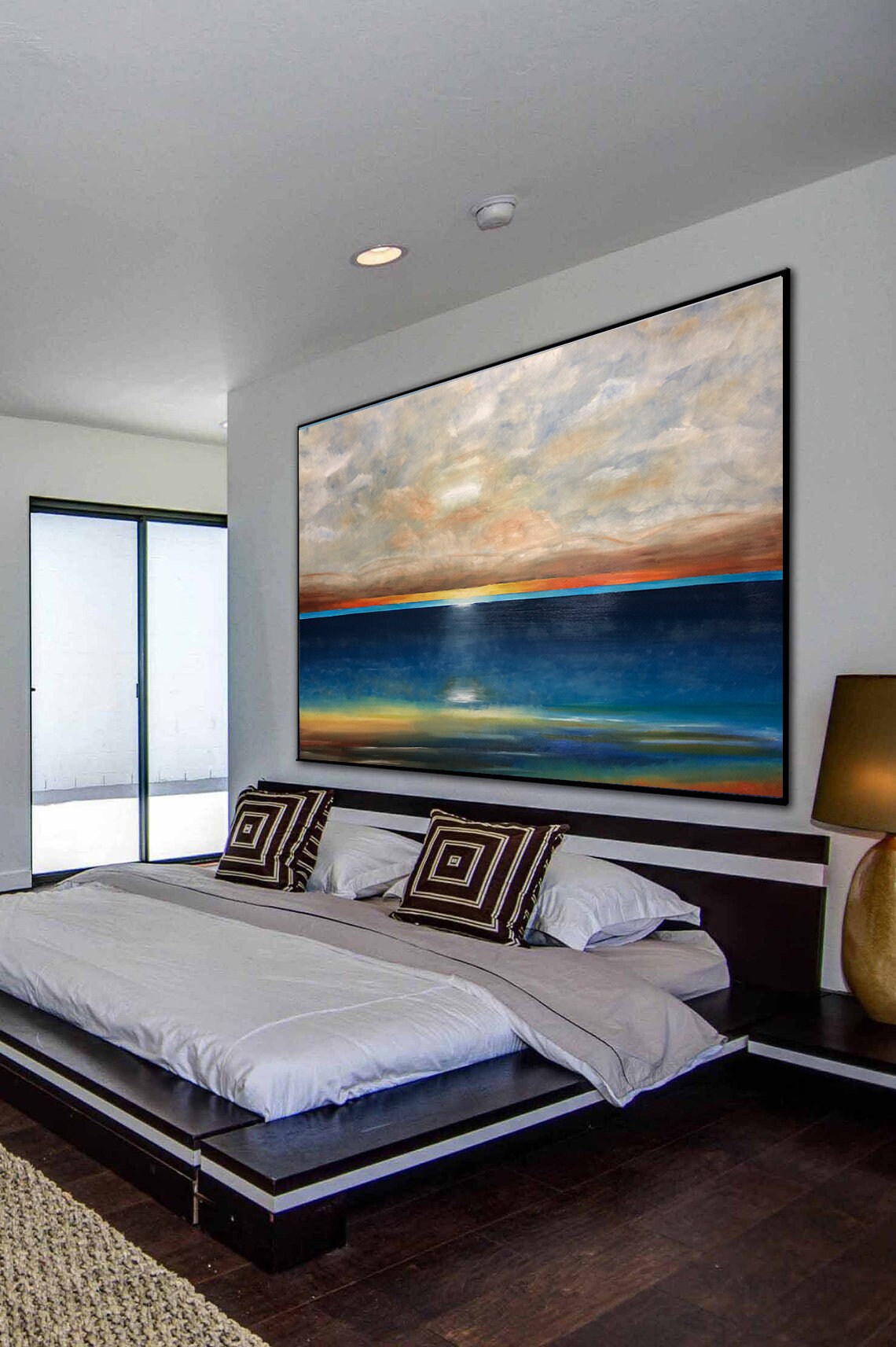 Tiberias Lake Abstract Ocean Sunset Oil Painting - Image 2