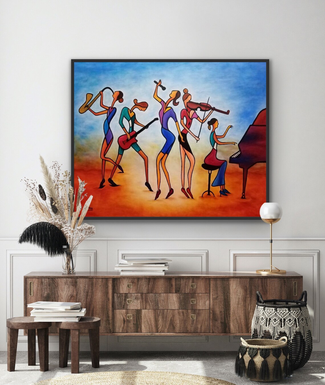 Women Jazz Musicians Colorful Naive Music Band Abstract Painting Poster - Image 3