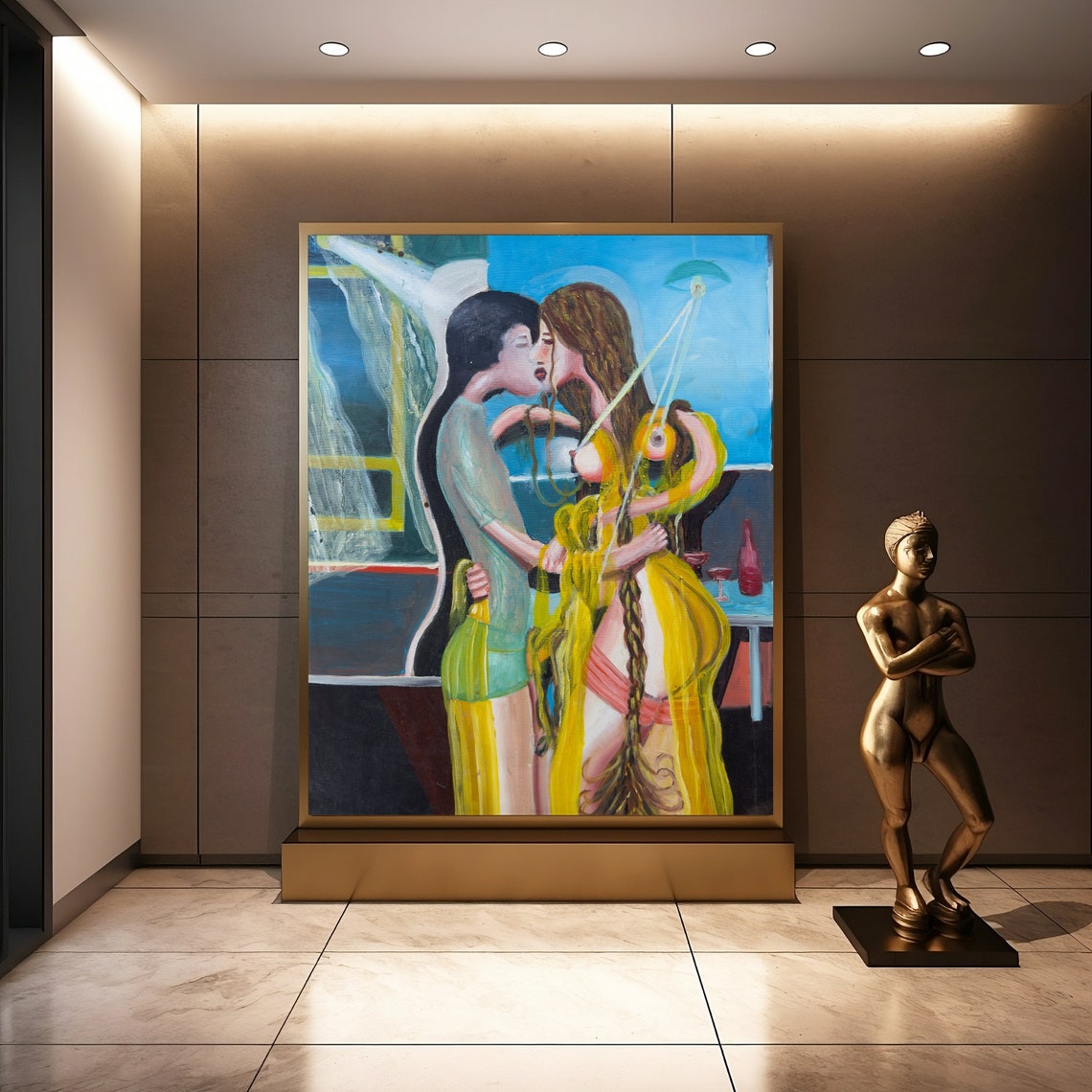 Lovers Kissing Expressive Figurative Colorful Painting Poster