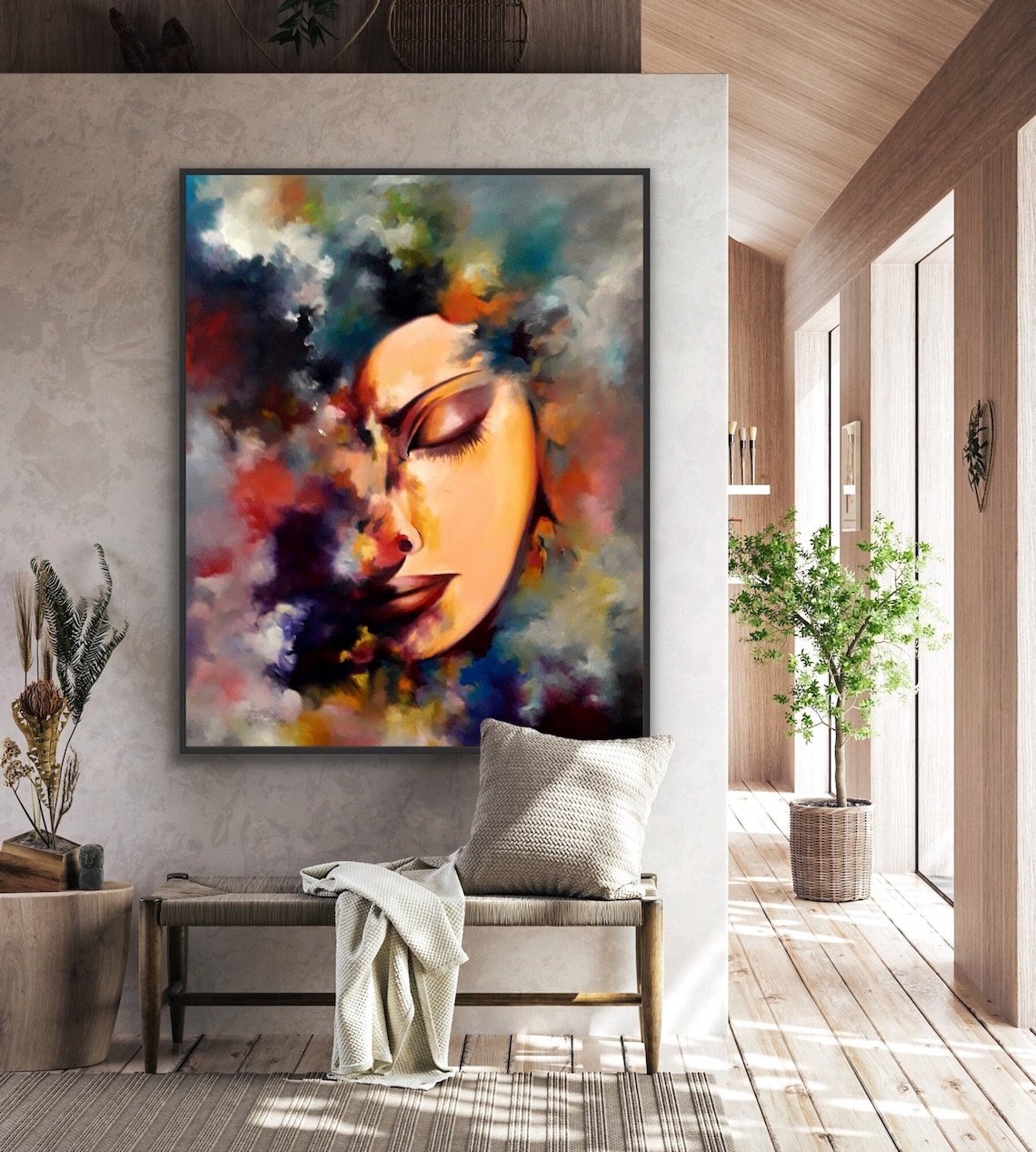 Abstract Woman Face Painting Closed Eyes Colorful Dreamlike Portrait Poster