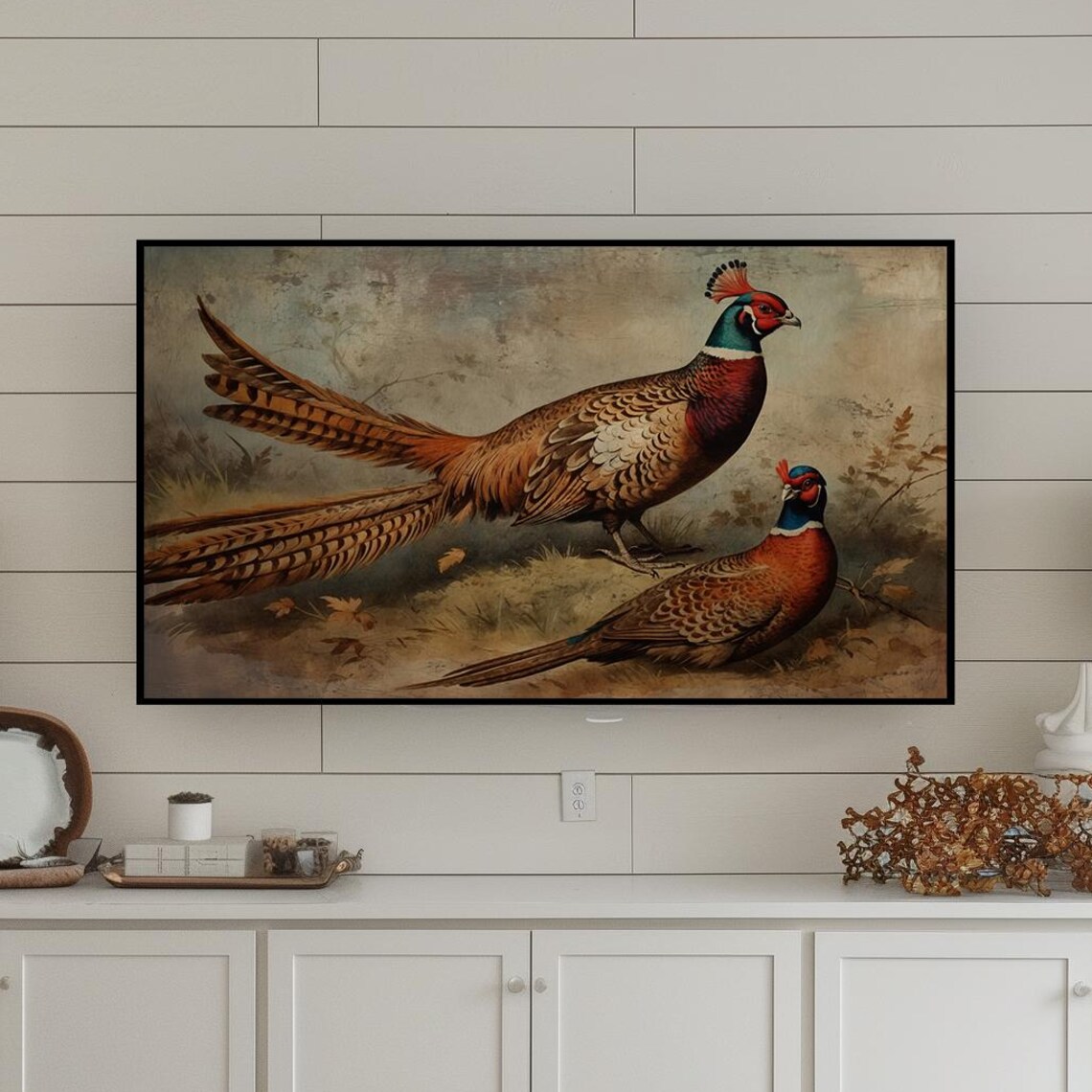 Vintage Pheasant Tv Art Rustic Countryside Illustration