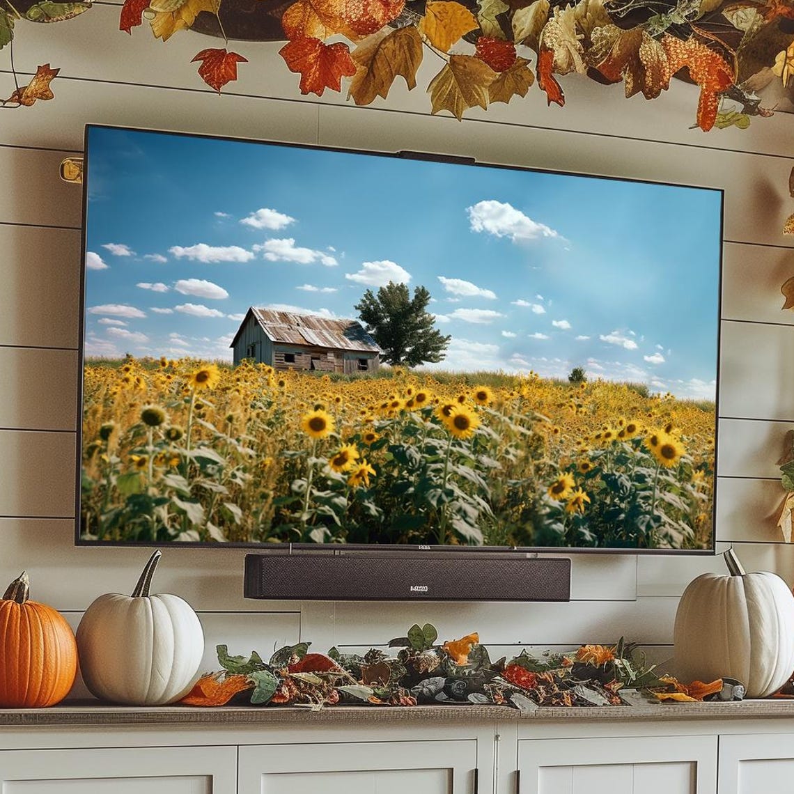Sunflower Field with Rustic Barn Summer Countryside Art Poster