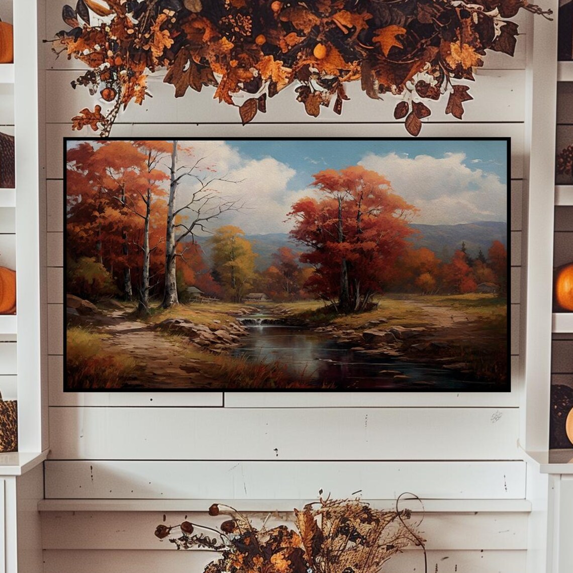 Autumn Countryside Stream With Fall Foliage Landscape Poster