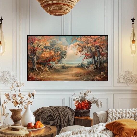 Autumn Forest Path Fall Foliage Rustic Landscape Painting Poster