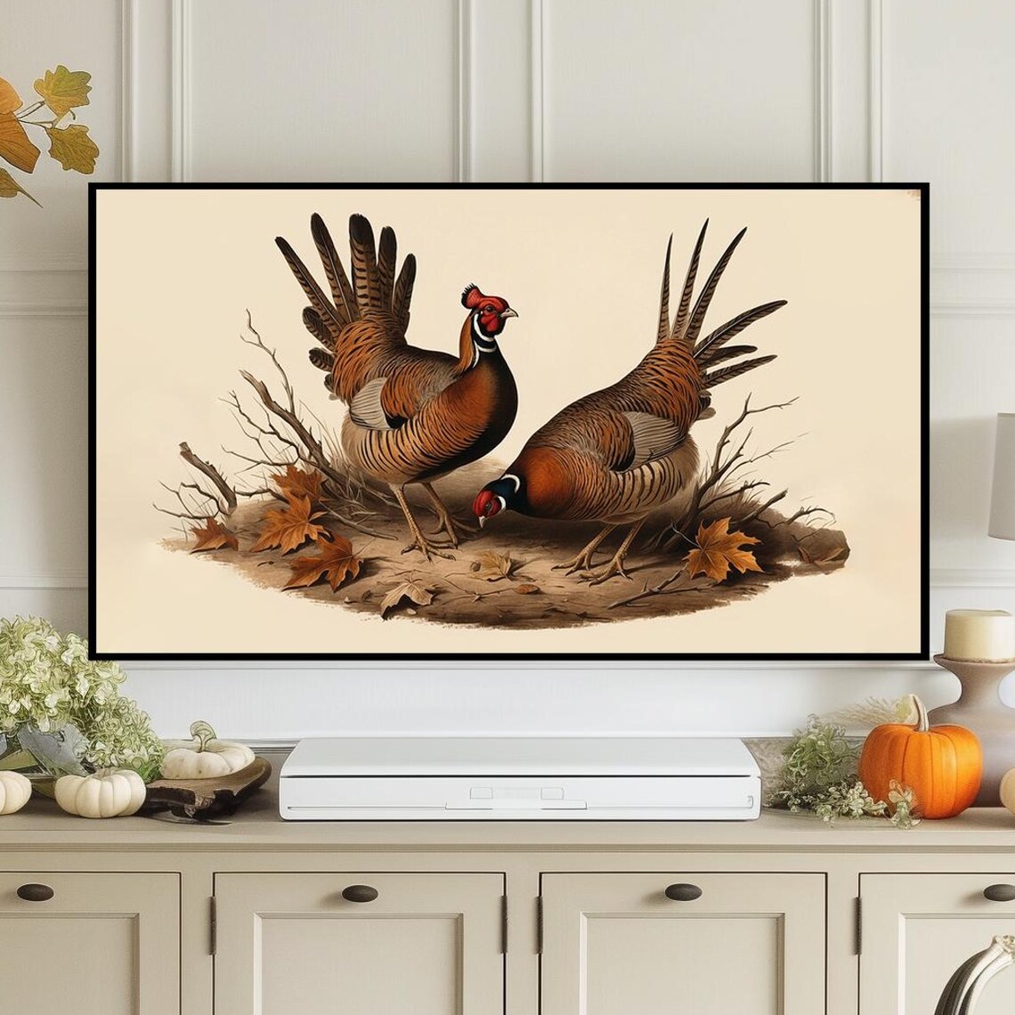 Vintage Pheasant Illustration Fall Tv Frame Art