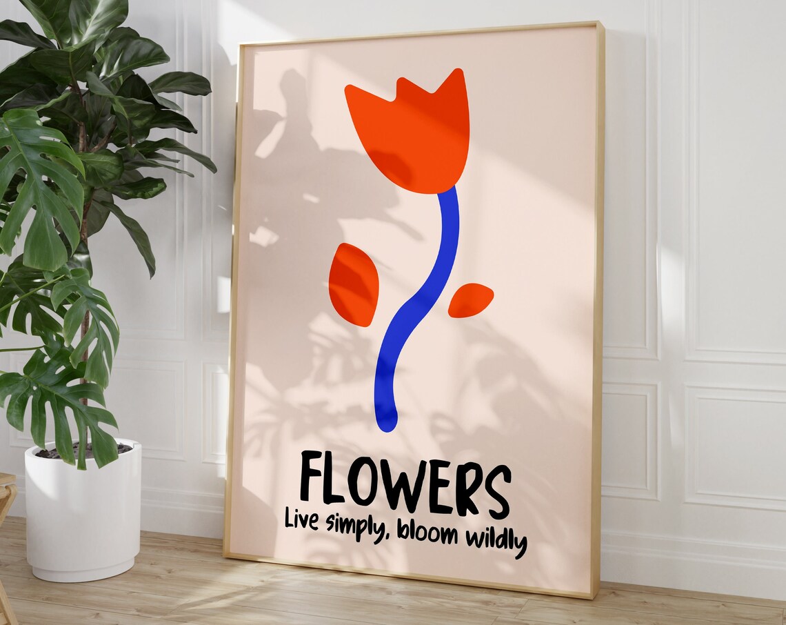 Bold Flowers, Matisse Style Retro Floral Art Print