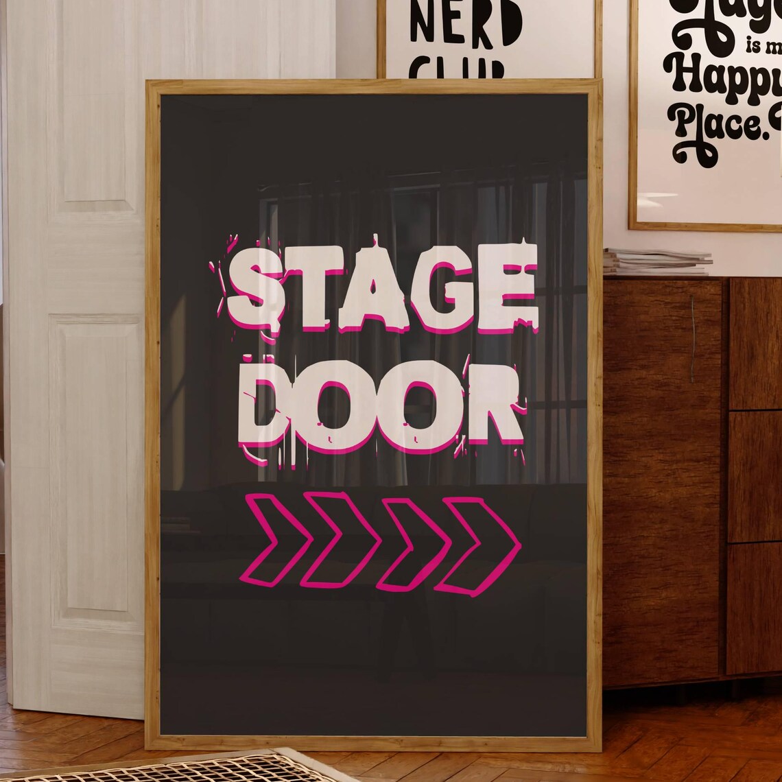 Stage Door Arrow Sign Black Hot Pink Backstage Theatre Lover Poster