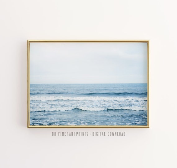 Beach Ocean Photography Print, Blue Living Room Decor