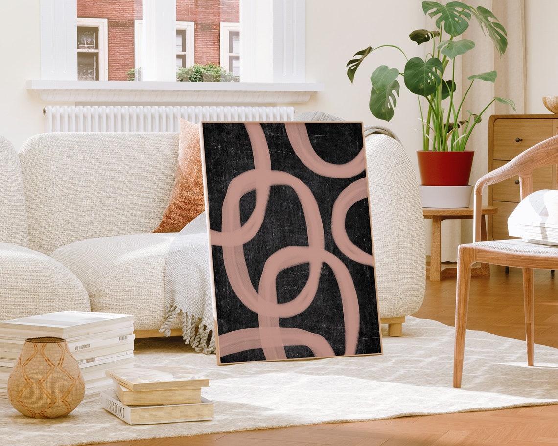 Mid Century Modern Wall Art Geometric Print Abstract Art Print Abstract Shapes Black Pink Modern Home Decor Prints - Image 2