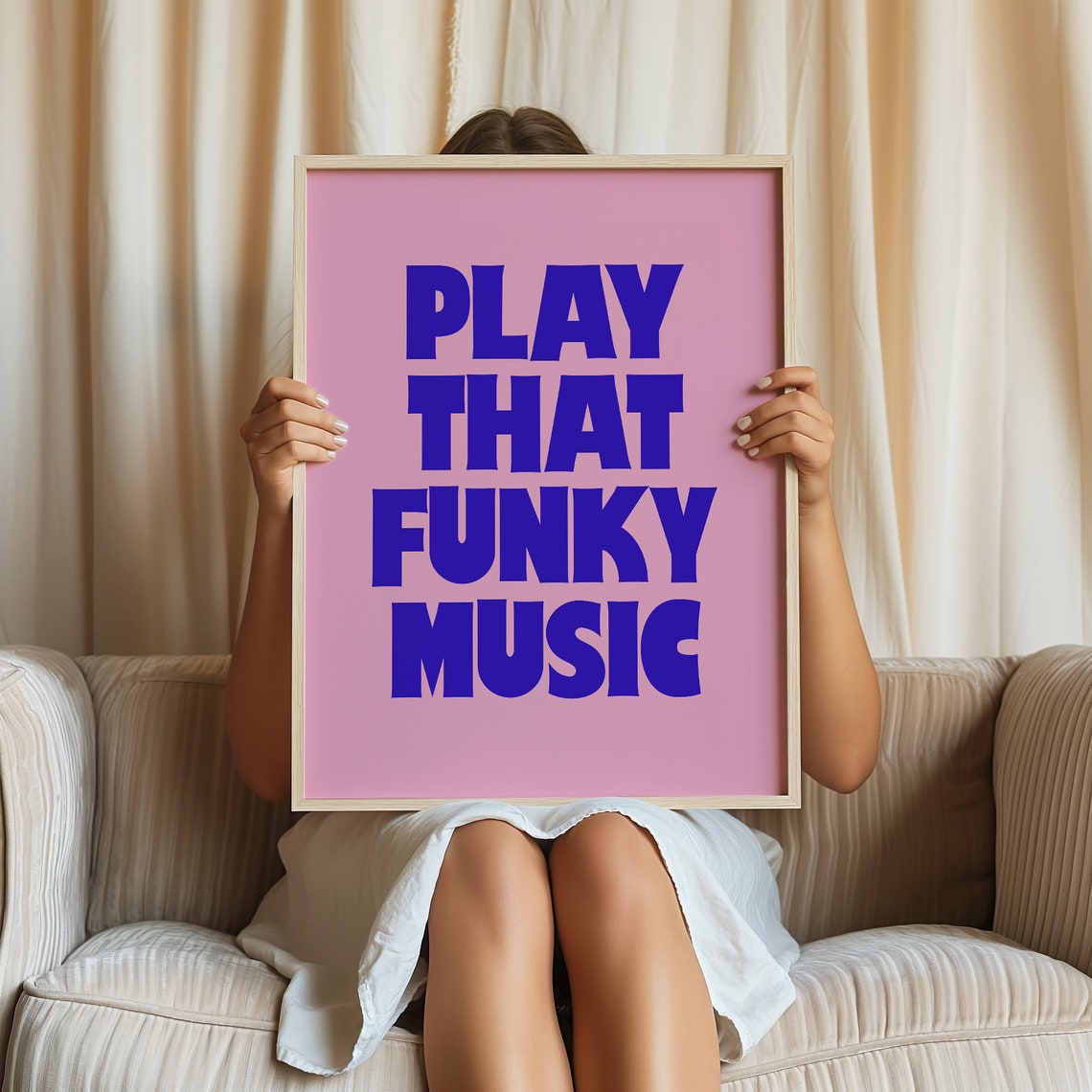 Play That Funky Music Pink Retro Disco Typography Music Room Print