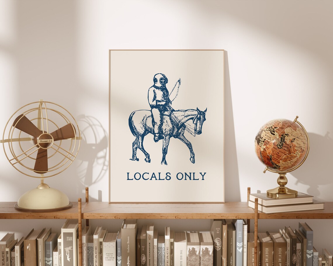 Locals Only Diver Riding Horse Navy Vintage Coastal Humor Print - Image 3