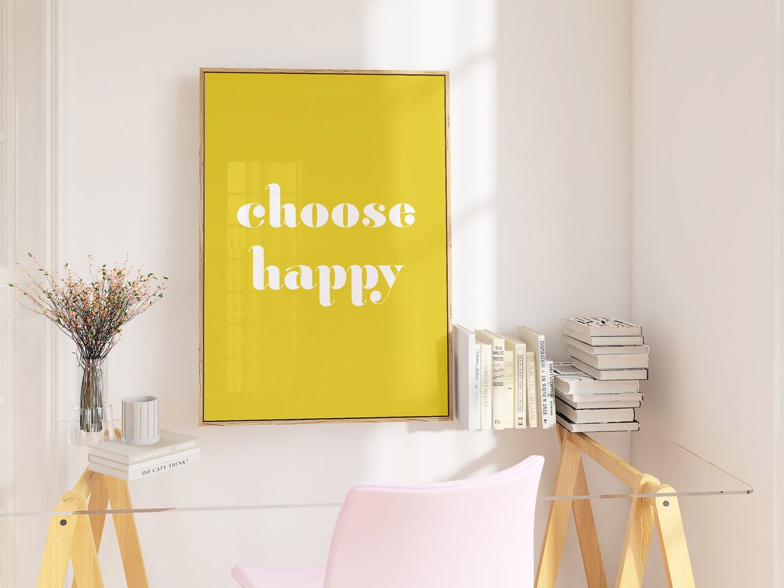 Choose Happy Yellow Wall Art Print, Dorm Decor - Image 2