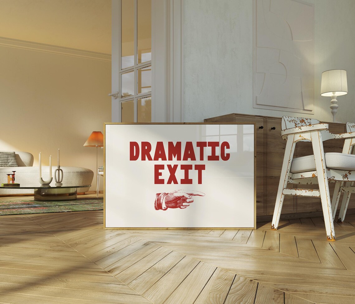 Red Dramatic Exit Poster Funky Retro Wall Art Funny Typography Art Print Trendy Dorm Room Hallway Decor A253 - Image 3