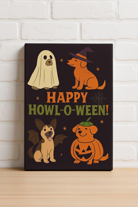 Happy Howl O Ween Cute Dogs Halloween Costumes Funny Canvas Poster