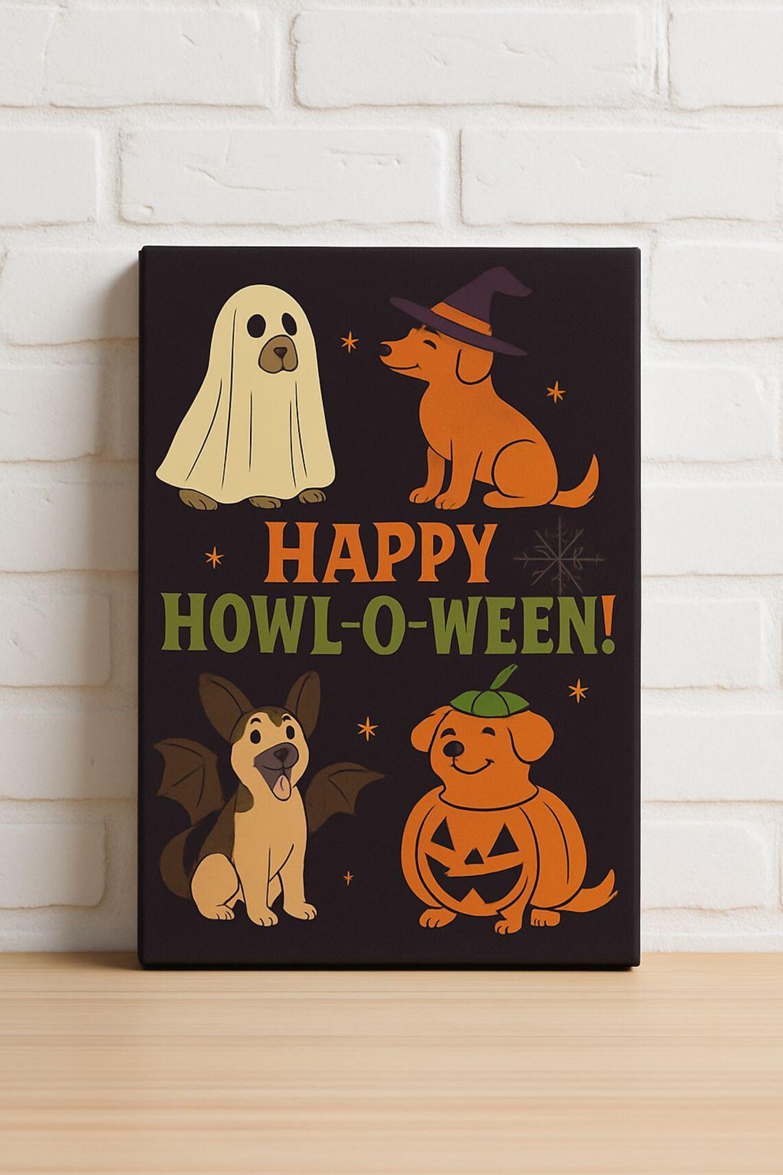 Happy Howl O Ween Cute Dogs Halloween Costumes Funny Canvas Poster