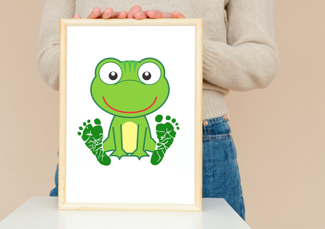 Cute Happy Green Frog Baby Footprint Nursery Keepsake Art Poster - Image 4